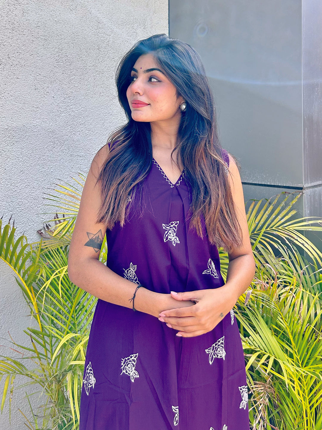 Violet Poly Cotton Embroidered Co-ord Set