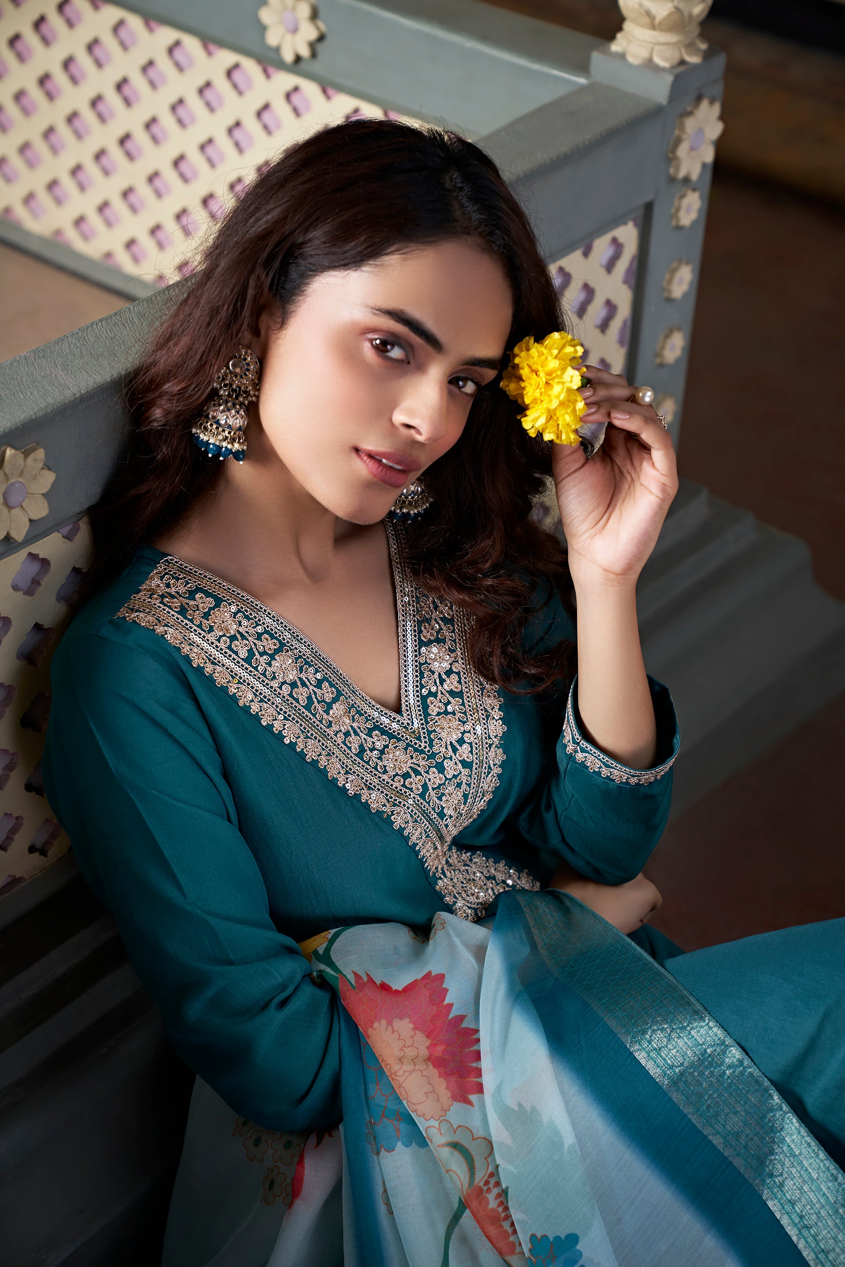 Rama Chinon embroidered Straight kurta Set