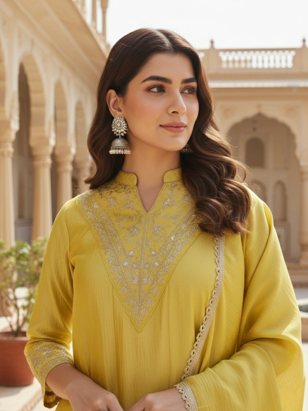 Yellow Silk Embroidered Kurta Sharara Suit With Dupatta