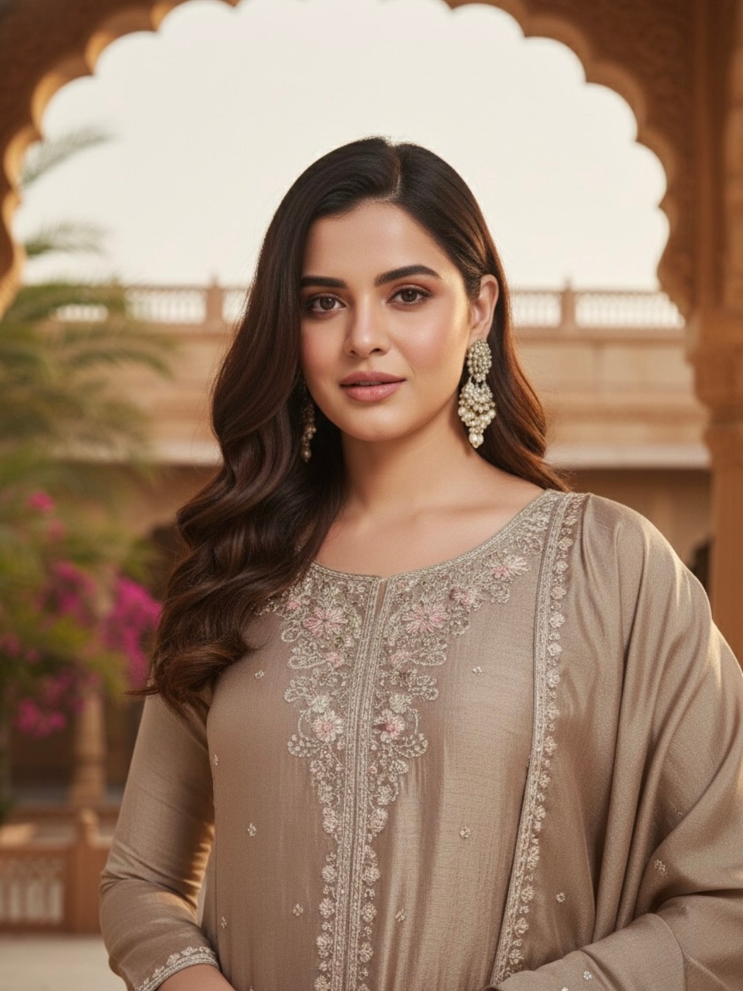 Grey Embroidered Silk Anarkali Kurta With Dupatta Set