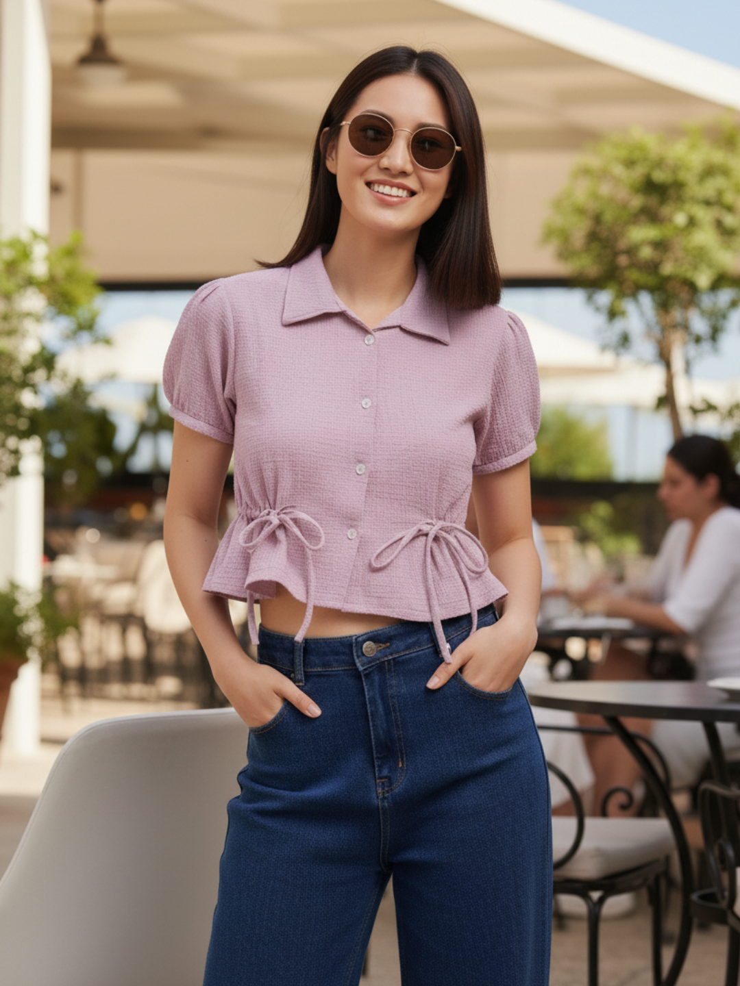 Lavender Polyster Plain Regular shirt for woman
