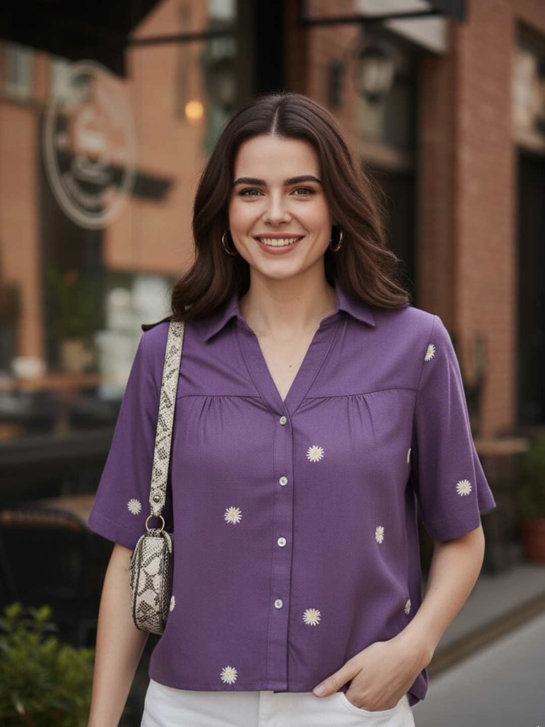 Women's Dark Purple Rayon Embroidered Oversize shirt