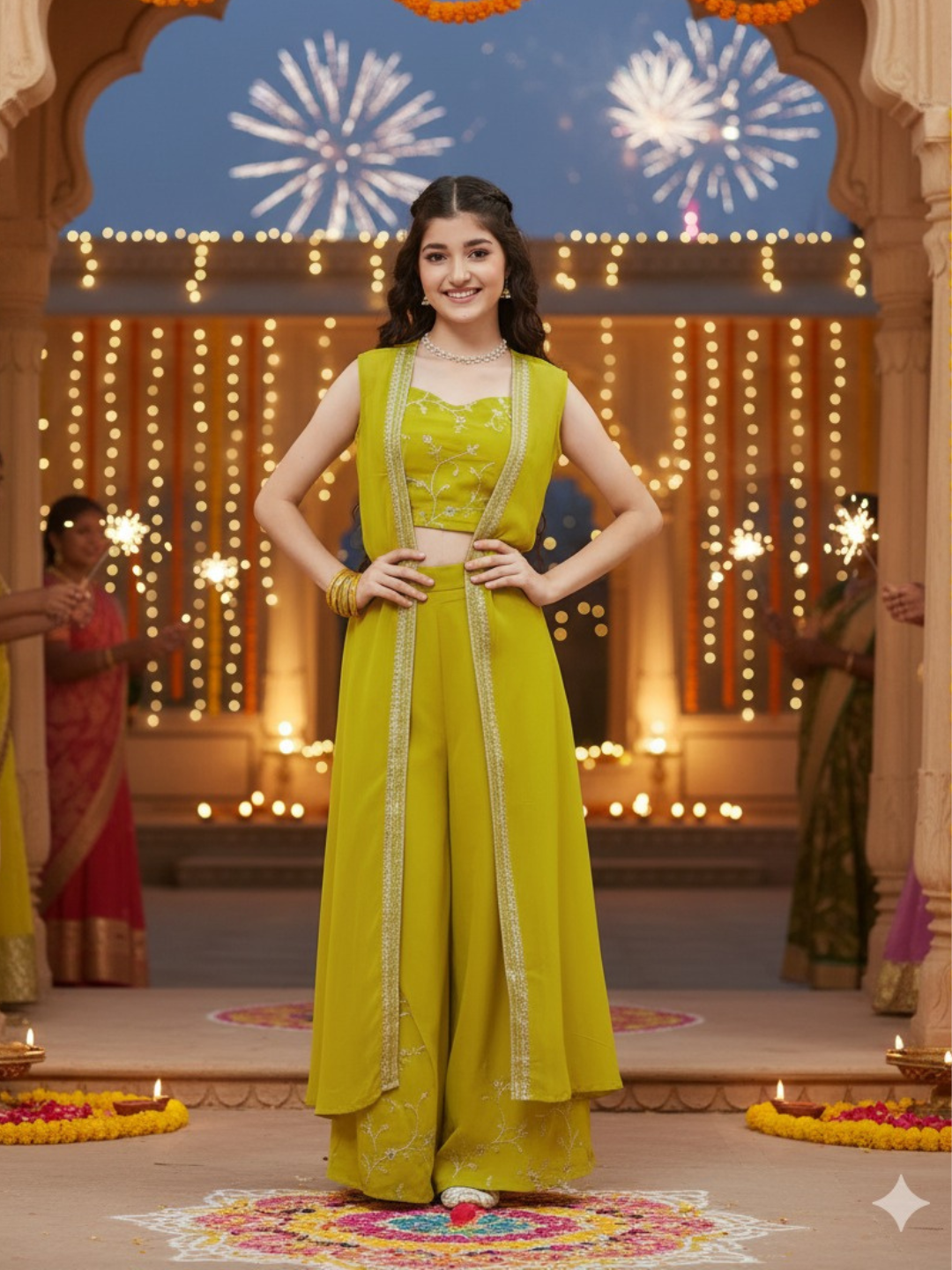 Neon Embroidered Georgette Top, Plazoo Shurg Set for girls