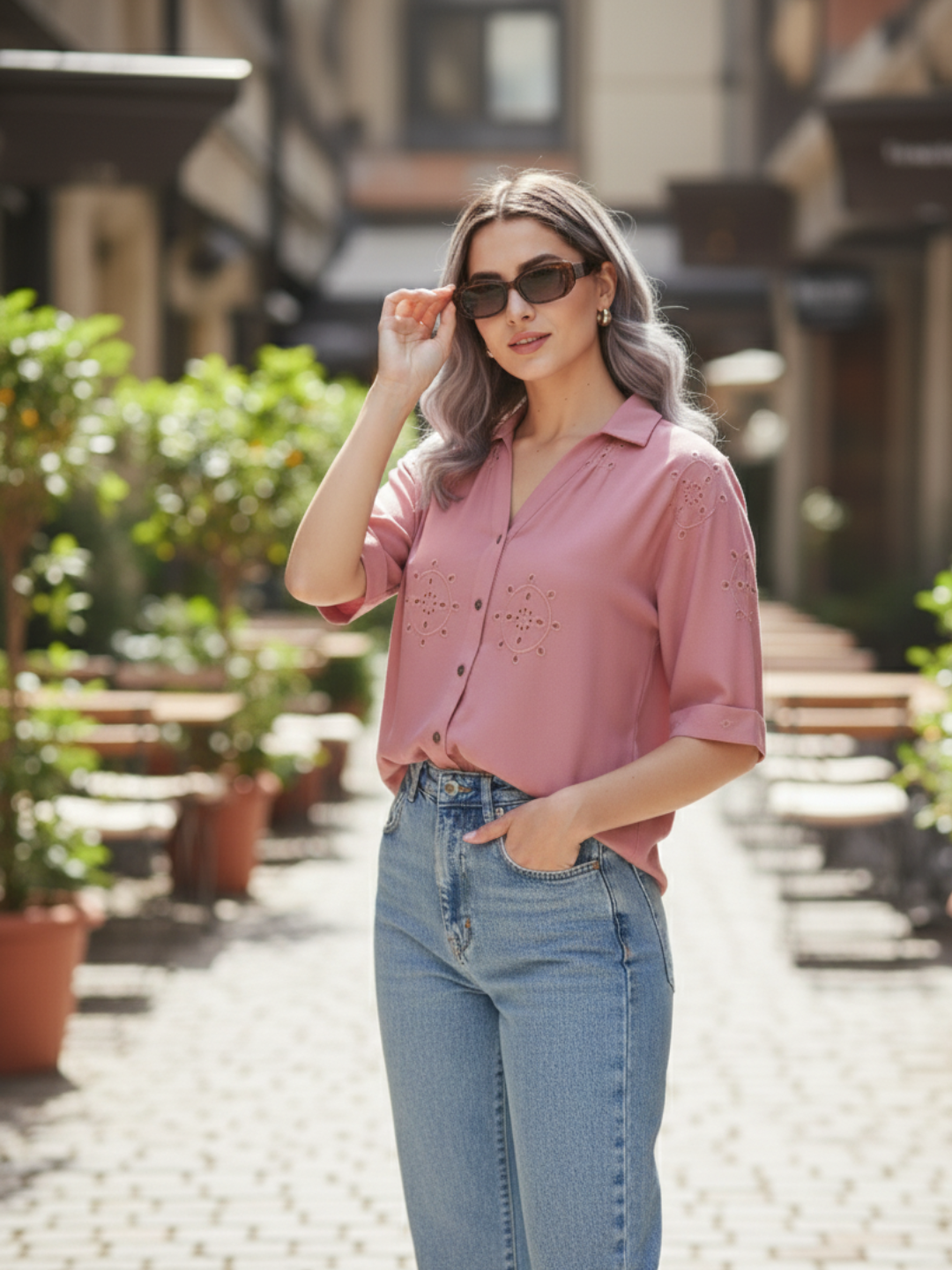 Pink Casual Printed Shirt in Cotton Blend Fabric for Women