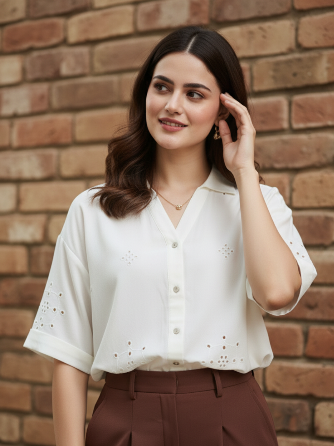 Off-White Casual Printed Shirt in Cotton Blend Fabric for Women