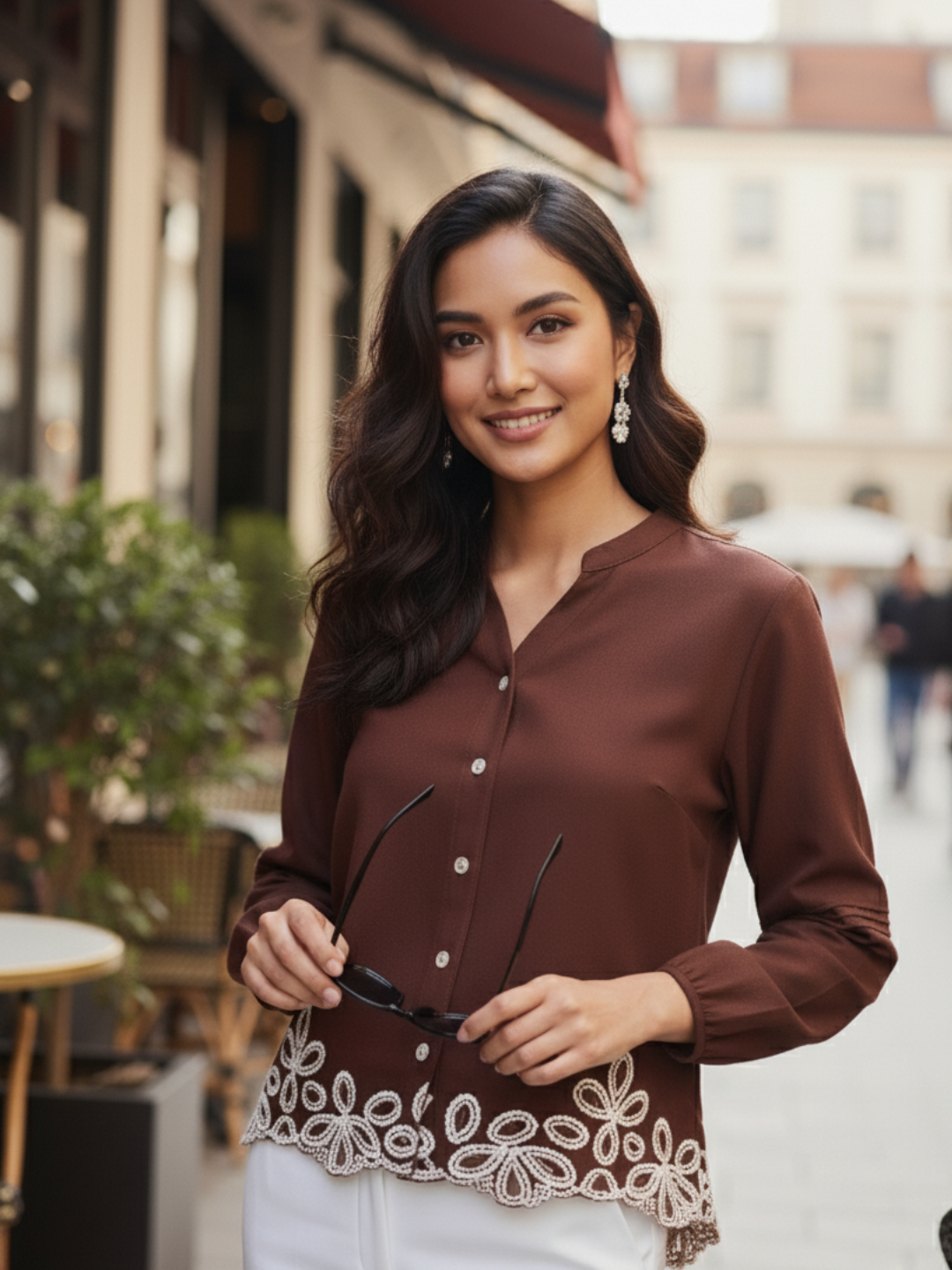 Coffee Embroidered Full Sleeves Regular Rayon Shirt
