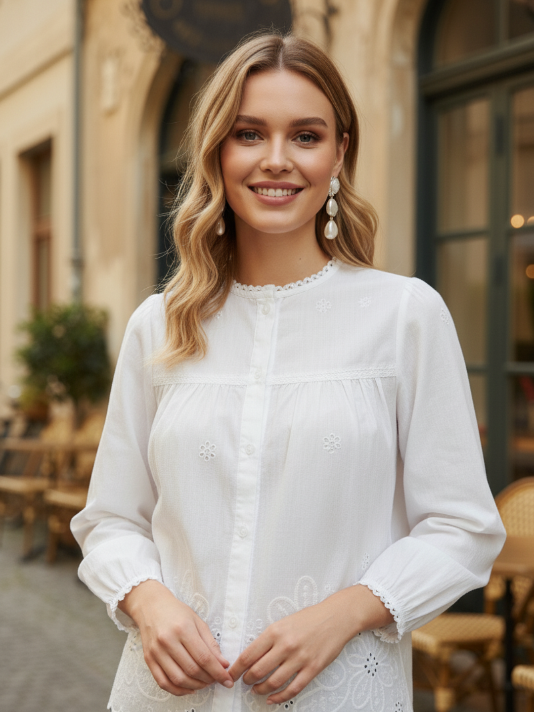 White Embroidered Full Sleeves Regular Cotton Shirt