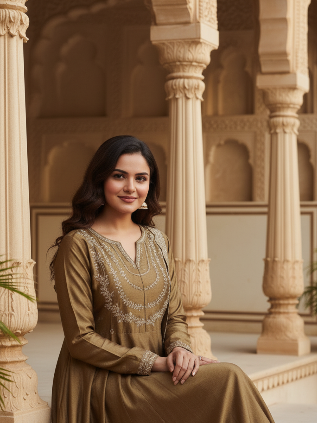 Gold Embroidered Silk Blend Anarkali Kurta With Dupatta Set