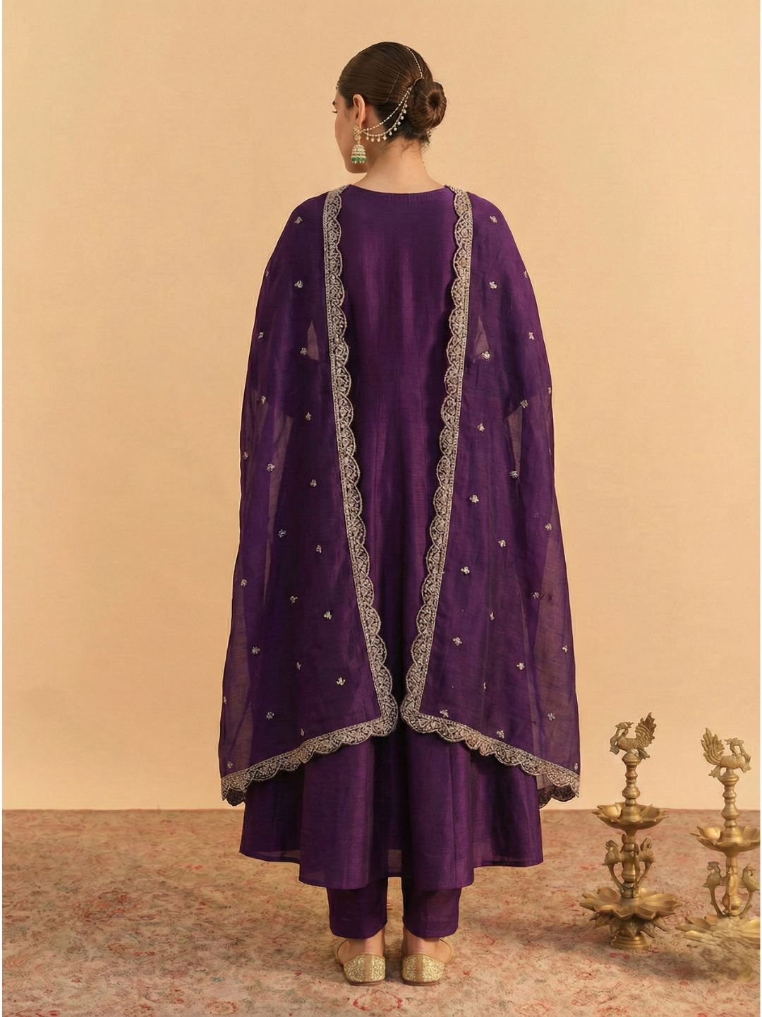 Violet Embroidered Silk Blend Anarkali Kurta With Dupatta Set