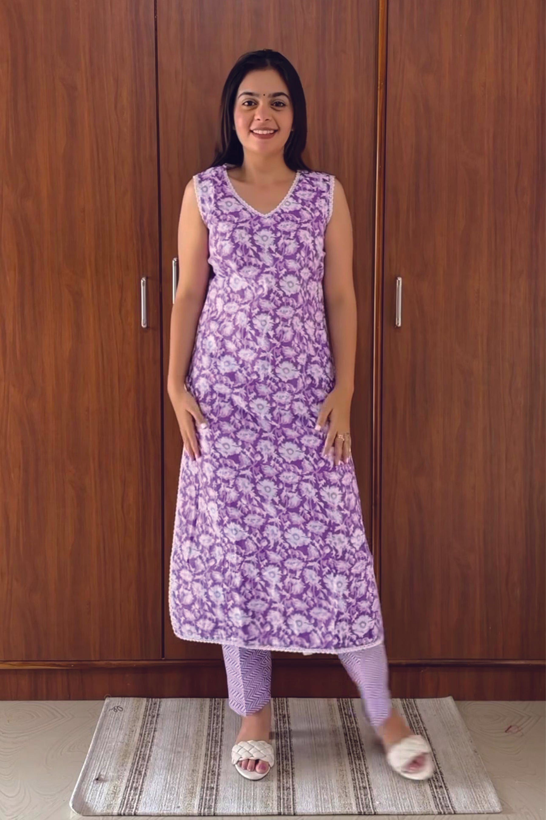 lavender Cotton Co-ord Set with Trendy Print