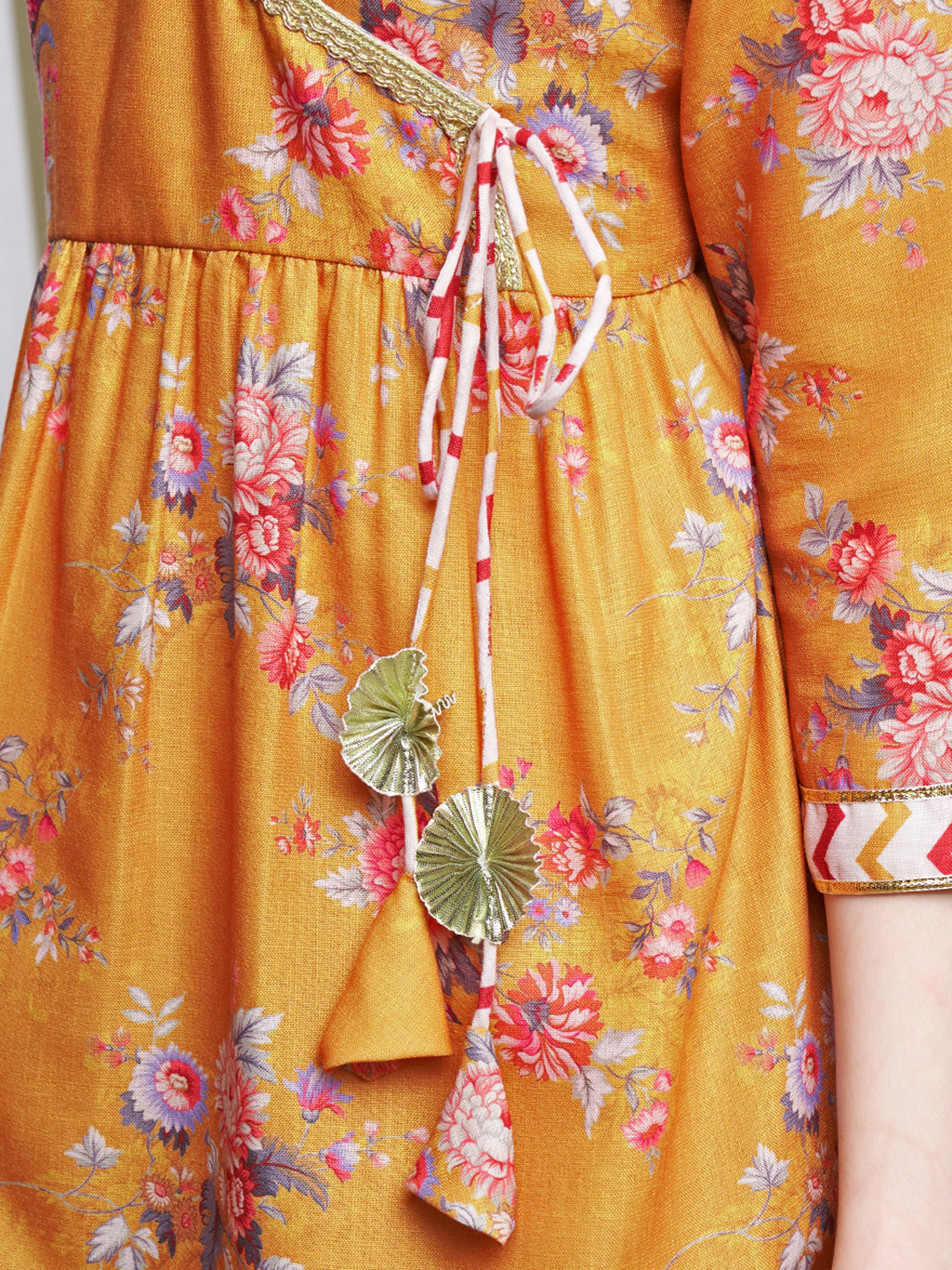 Girls Mustard Poly Cotton Printed Kurta Sharara Set