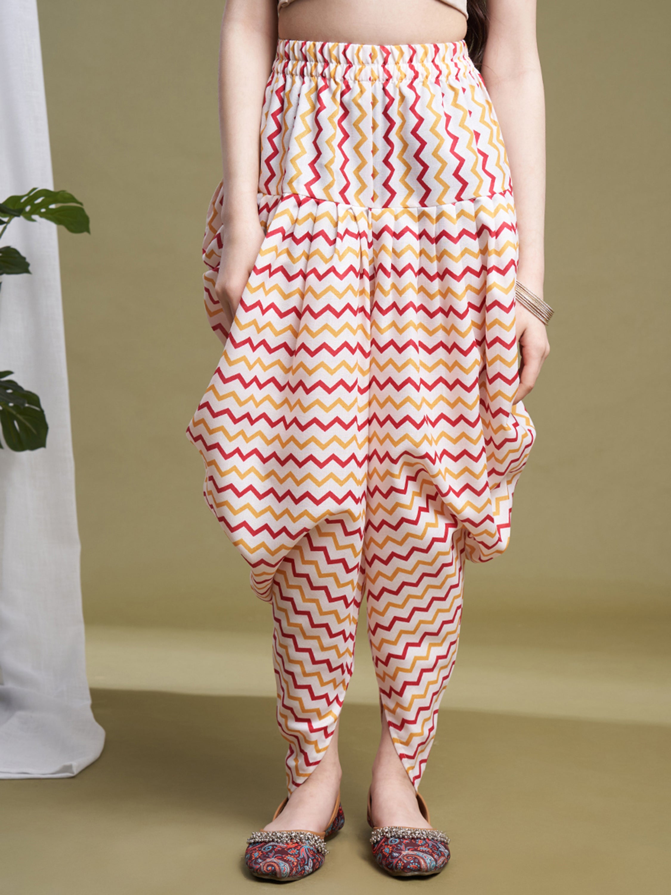 Girls Yellow Poly Cotton Printed Kurta Dhoti Set