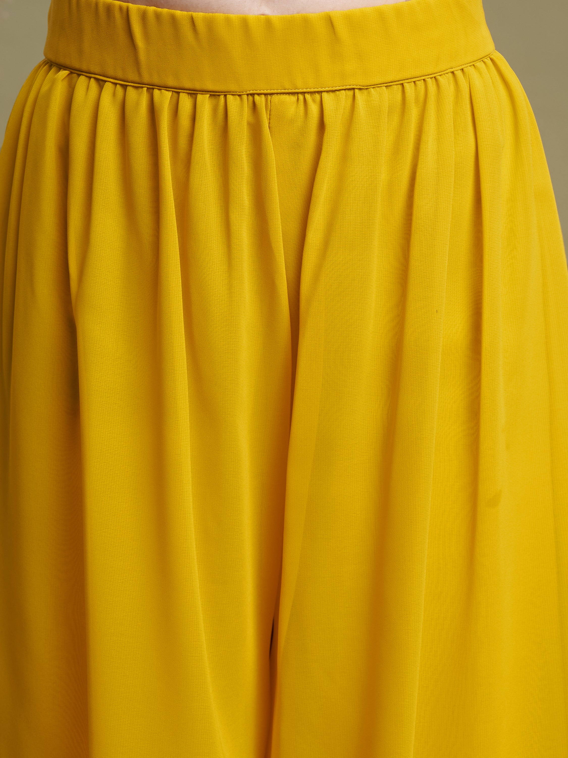 Girls Multi-Yellow Georgette Printed Top-Plaza & Shrug Set