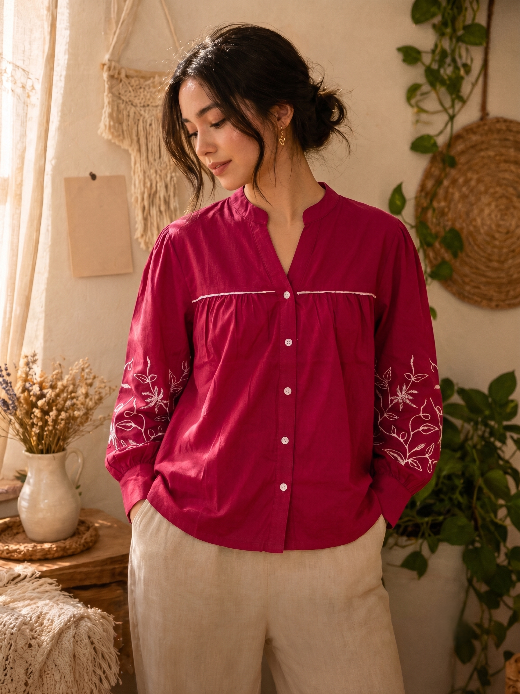 Women’s Rani Embroidered Cotton Casual Shirt