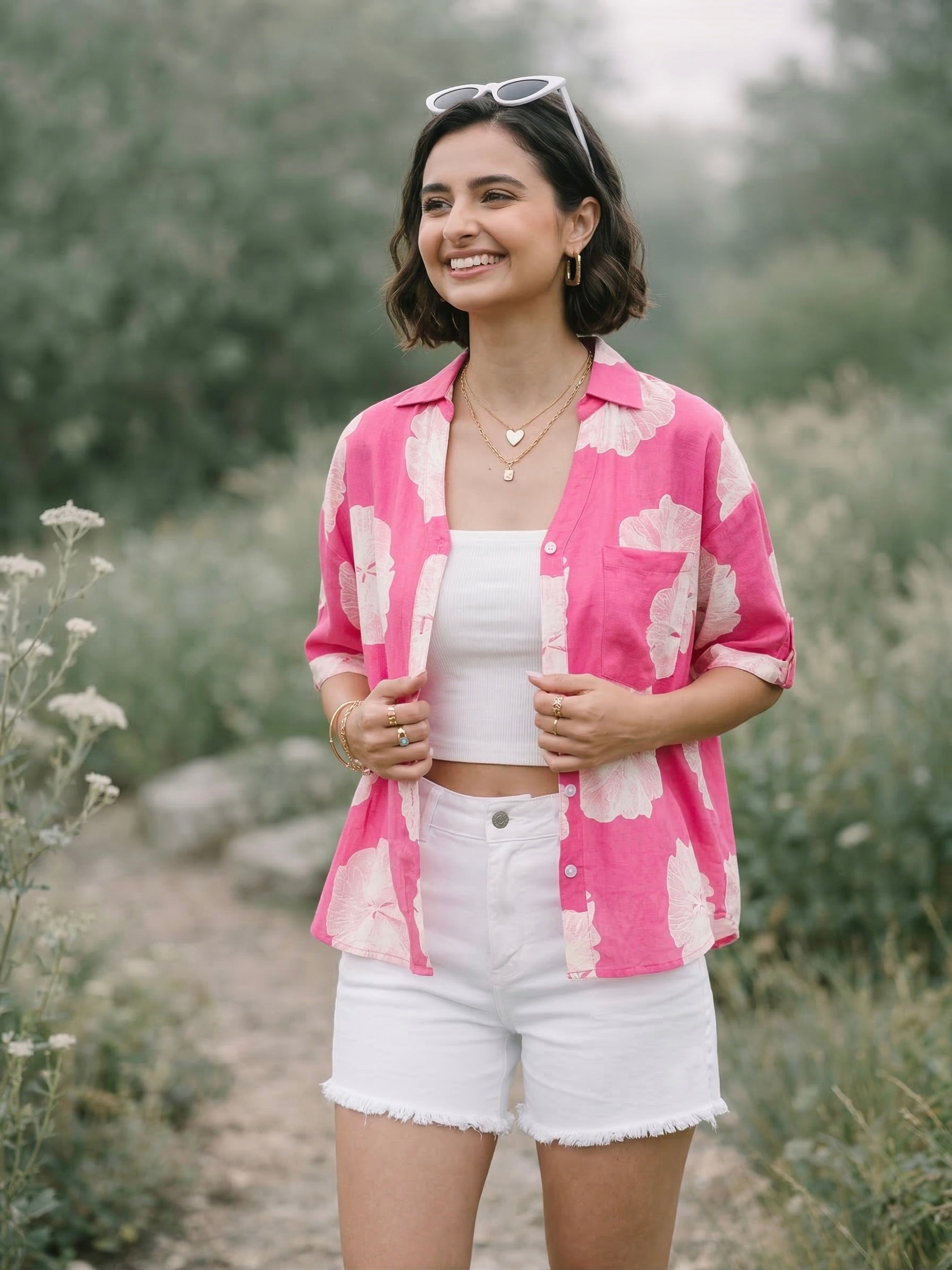 Pink Floral Summer Shirt for Women
