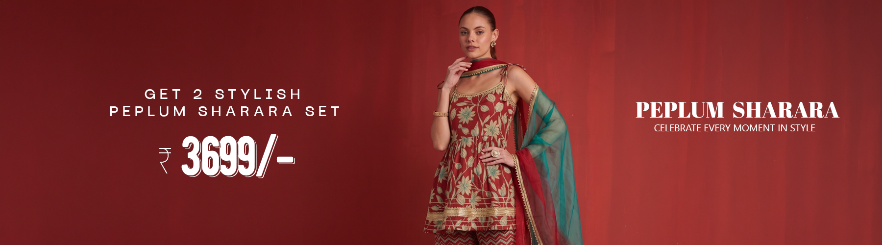 Peplum Top with Sharara Set for Women