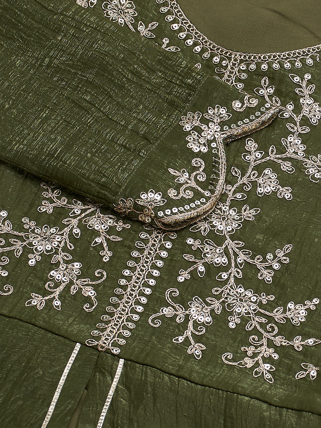 Green Silk Embroidered Top Sharara Set with Dupatta