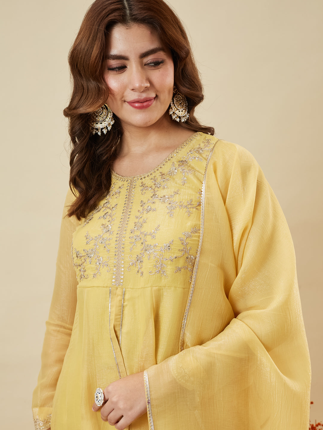 Yellow Silk Embroidered Top Sharara Set with Dupatta