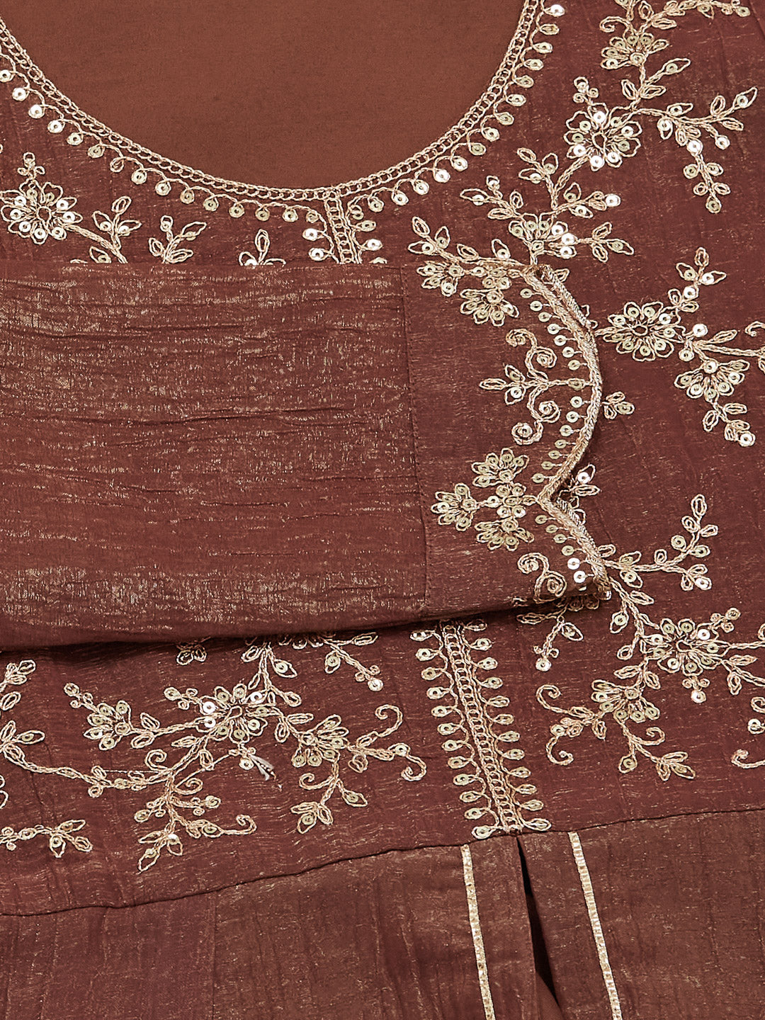 Brown Silk Embroidered Ethnic Top & Palazzo Set with Dupatta For Women