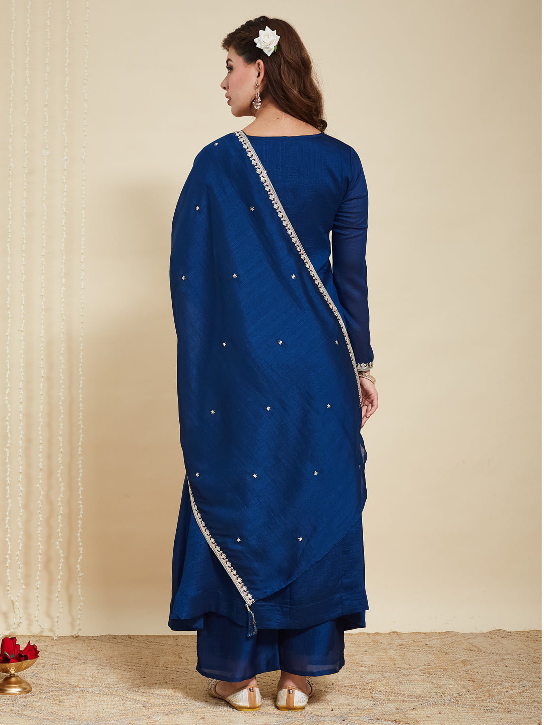 Teal Blue Embroidered Silk Anarkali Kurta With Dupatta Set