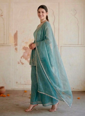 Blue Embroidered Sharara Suit for Women