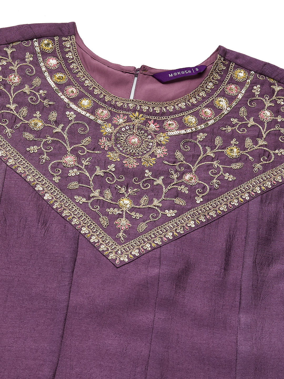 Dark Lavender Embroidered Silk Anarkali Kurta With Dupatta Set