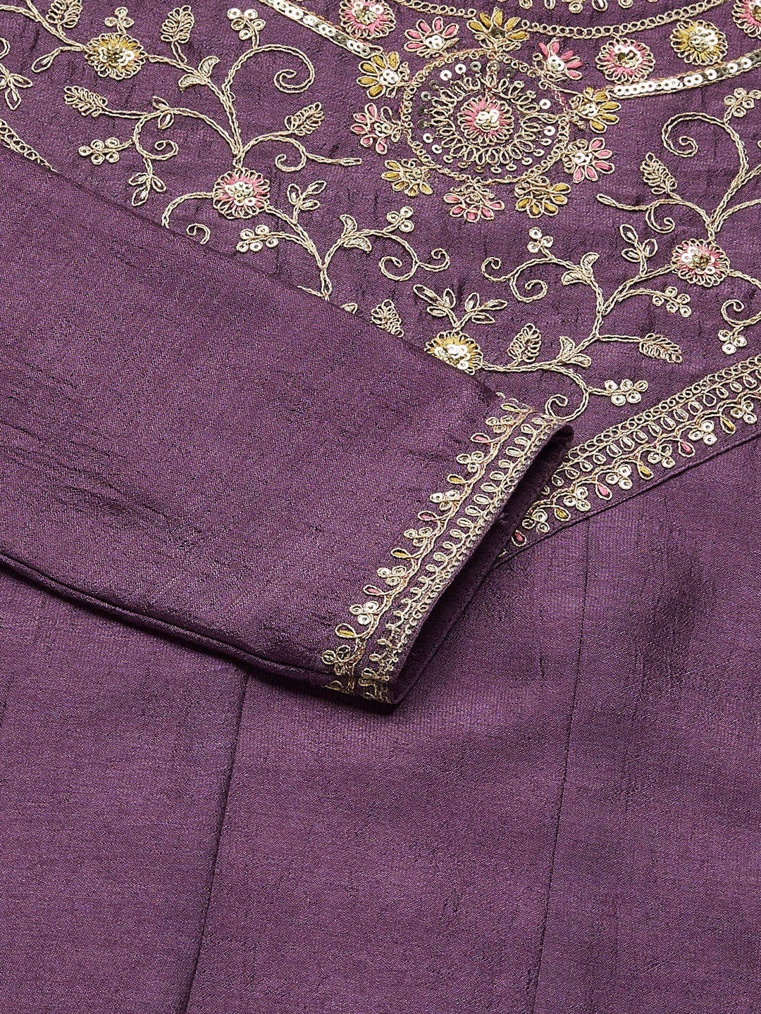 Dark Lavender Embroidered Silk Anarkali Kurta With Dupatta Set