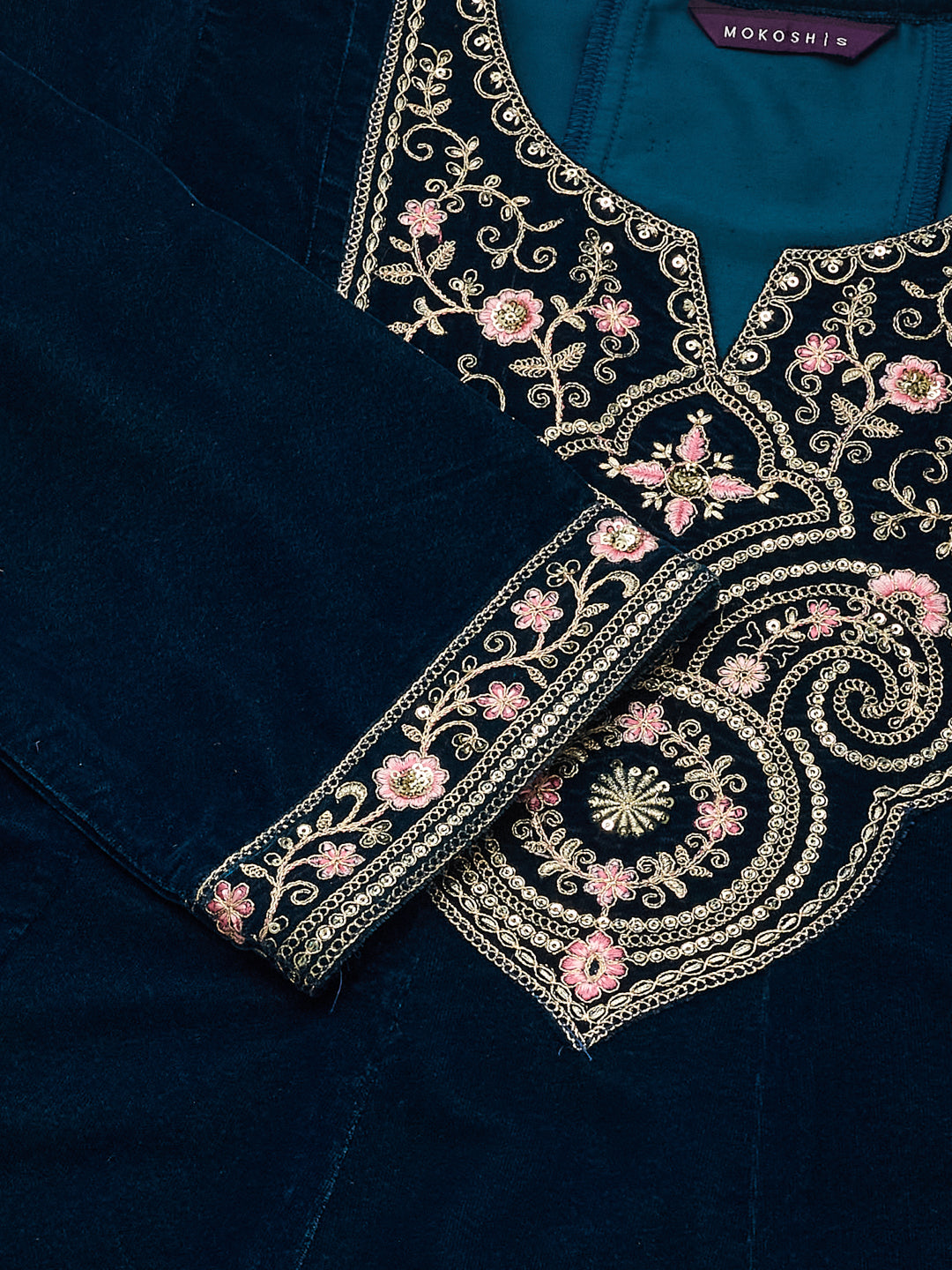 Teal Blue Solid Velvet Anarkali Suit With Dupatta