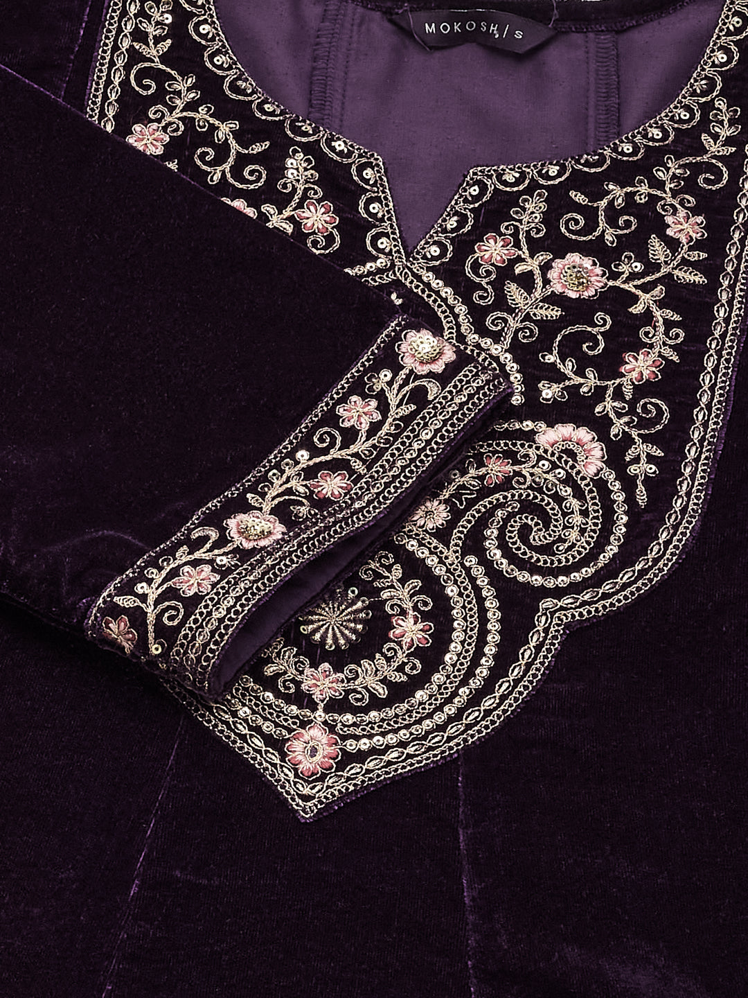 Violet Solid Velvet Anarkali Suit With Dupatta