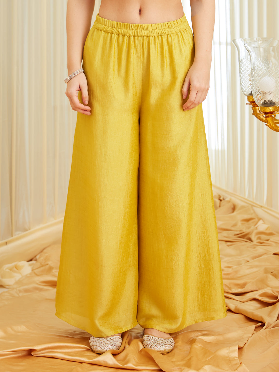 Yellow Silk Embroidered Top Sharara Set with Dupatta