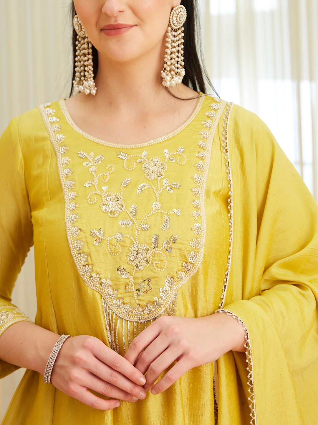 Yellow Silk Embroidered Top Sharara Set with Dupatta