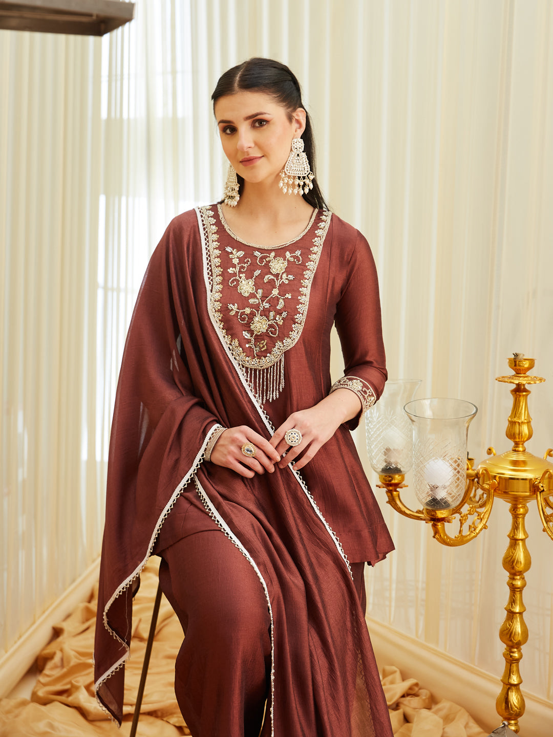 Berry Silk Embroidered Top Sharara Set with Dupatta