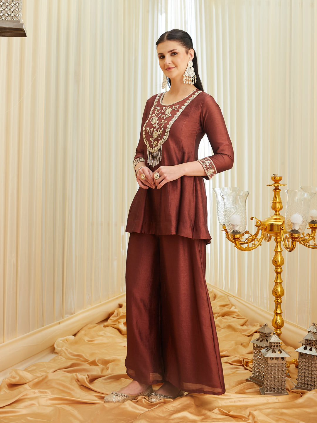 Berry Silk Embroidered Top Sharara Set with Dupatta