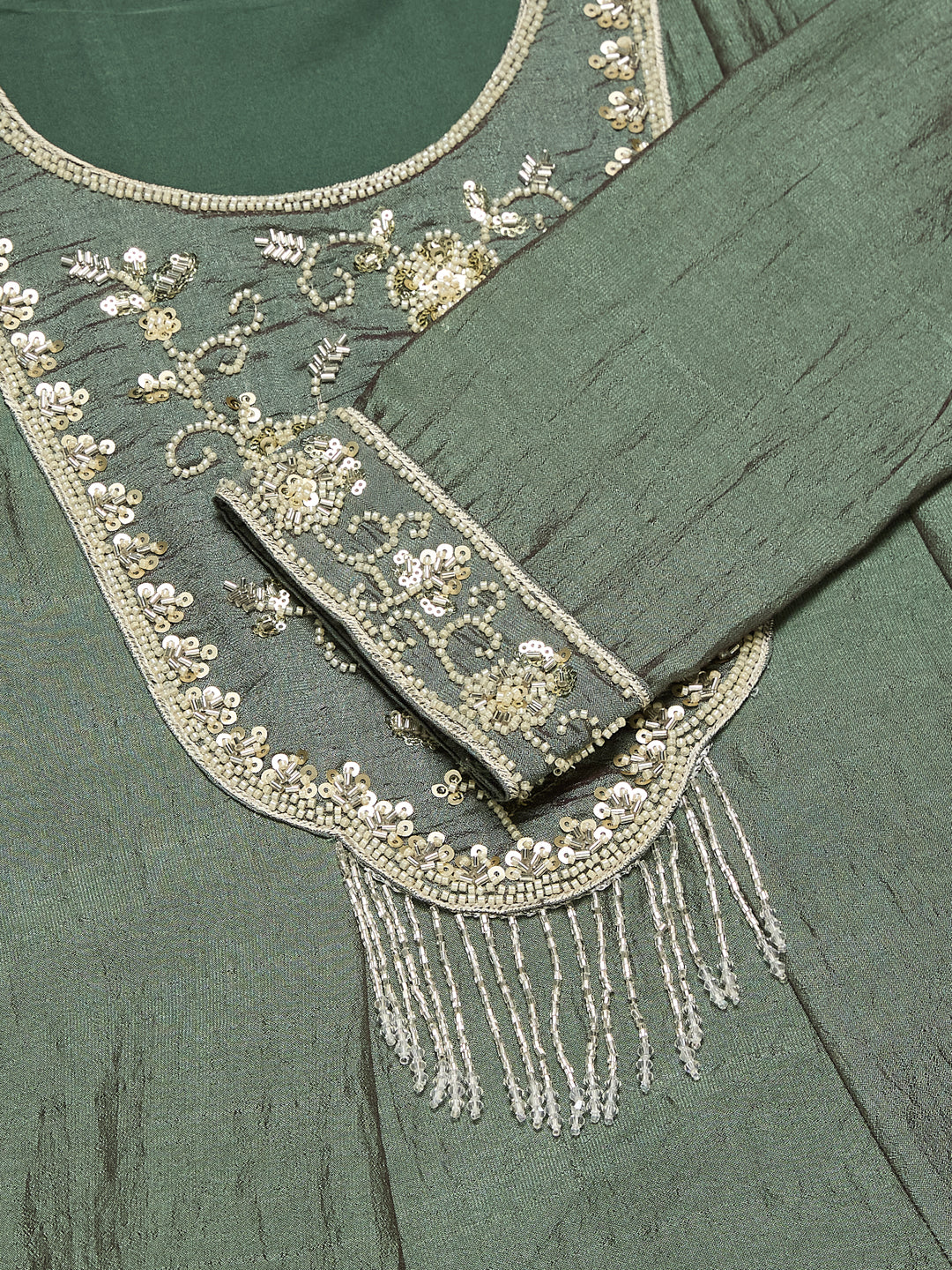 Green Silk Sharara Set with Embroidered Top & Dupatta
