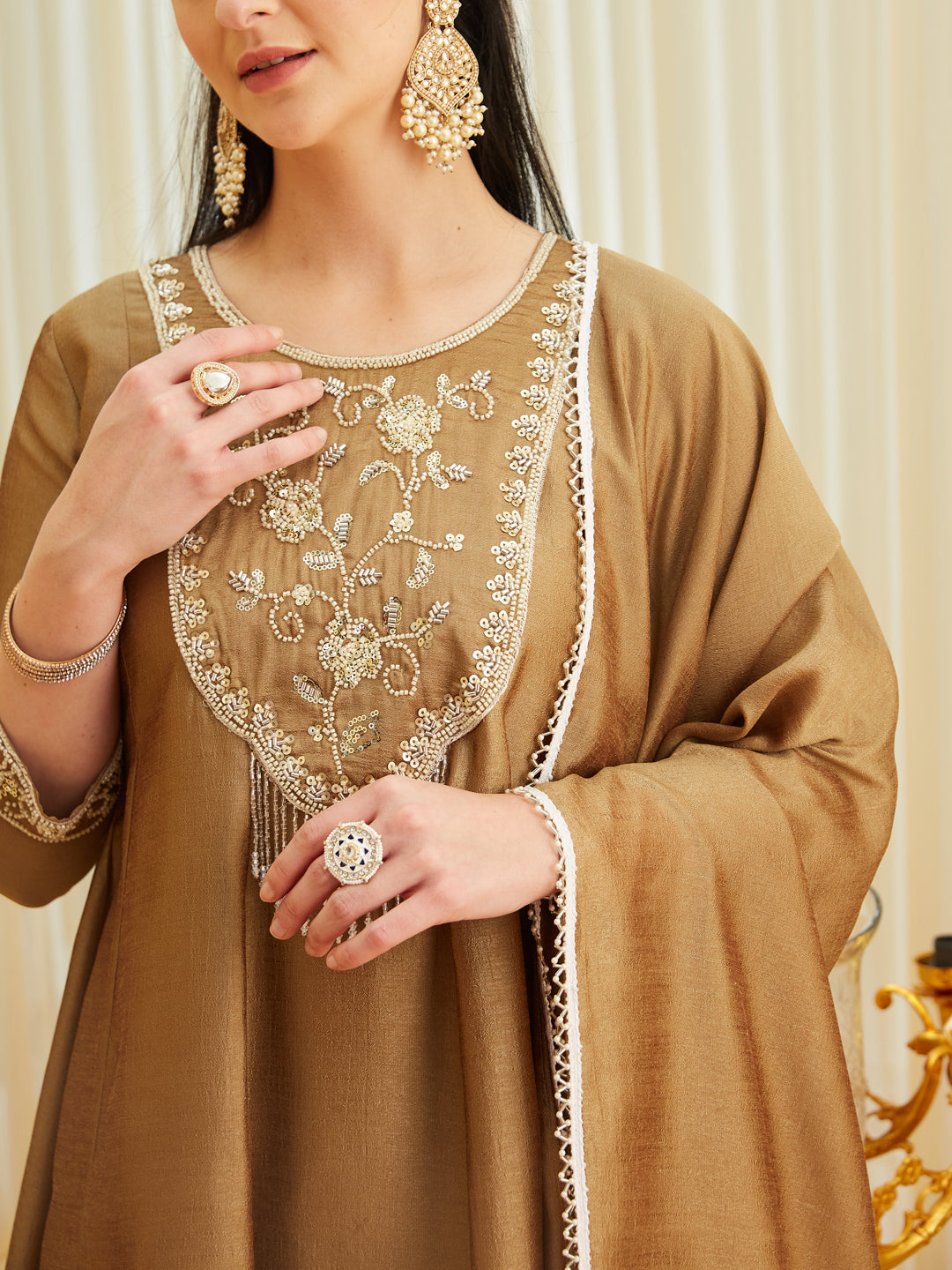 Gold Silk Embroidered Top Sharara Set with Dupatta