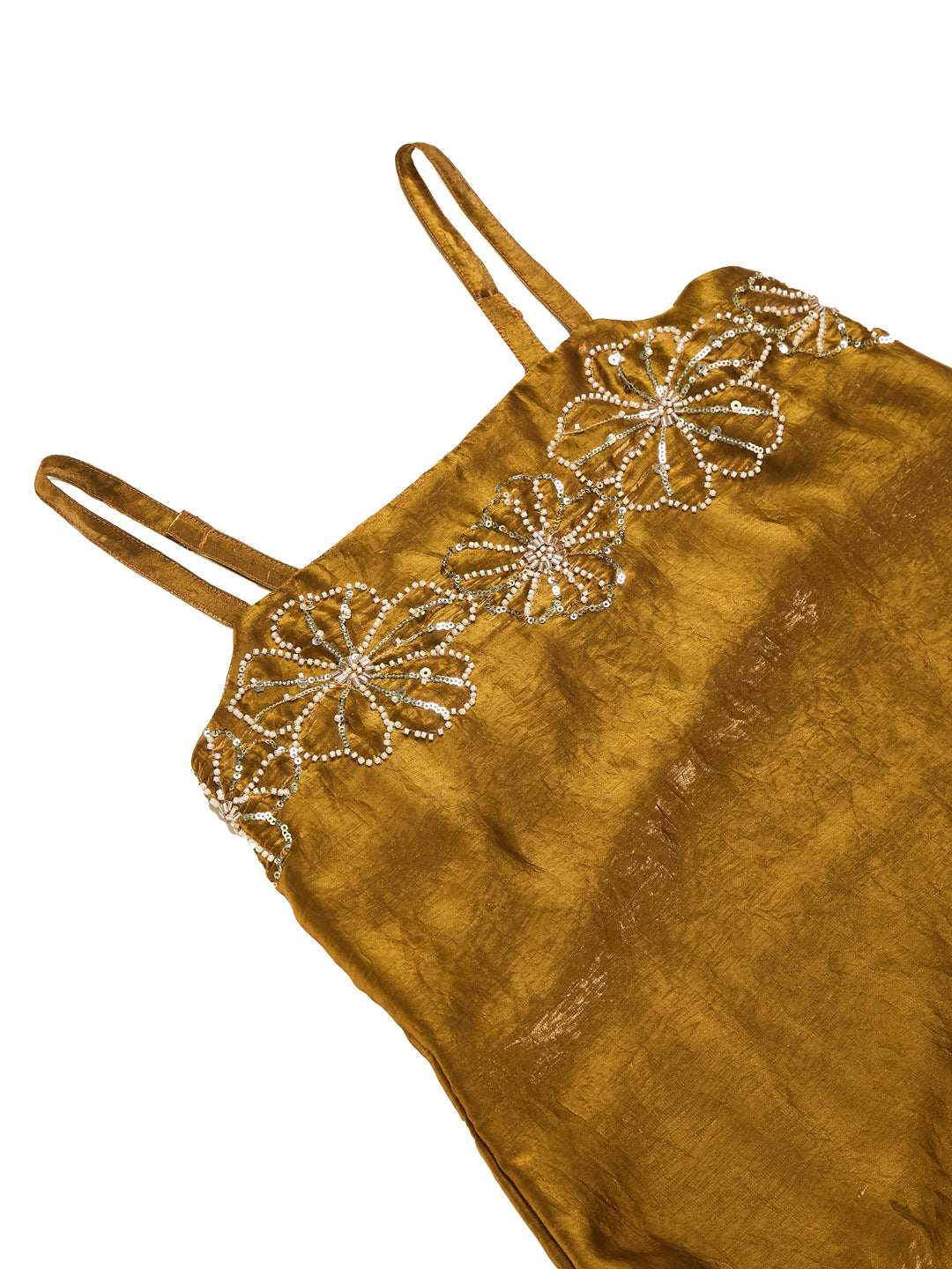 Golden Silk Embroidered Crop Top & Flowy Pants Ensemble for women