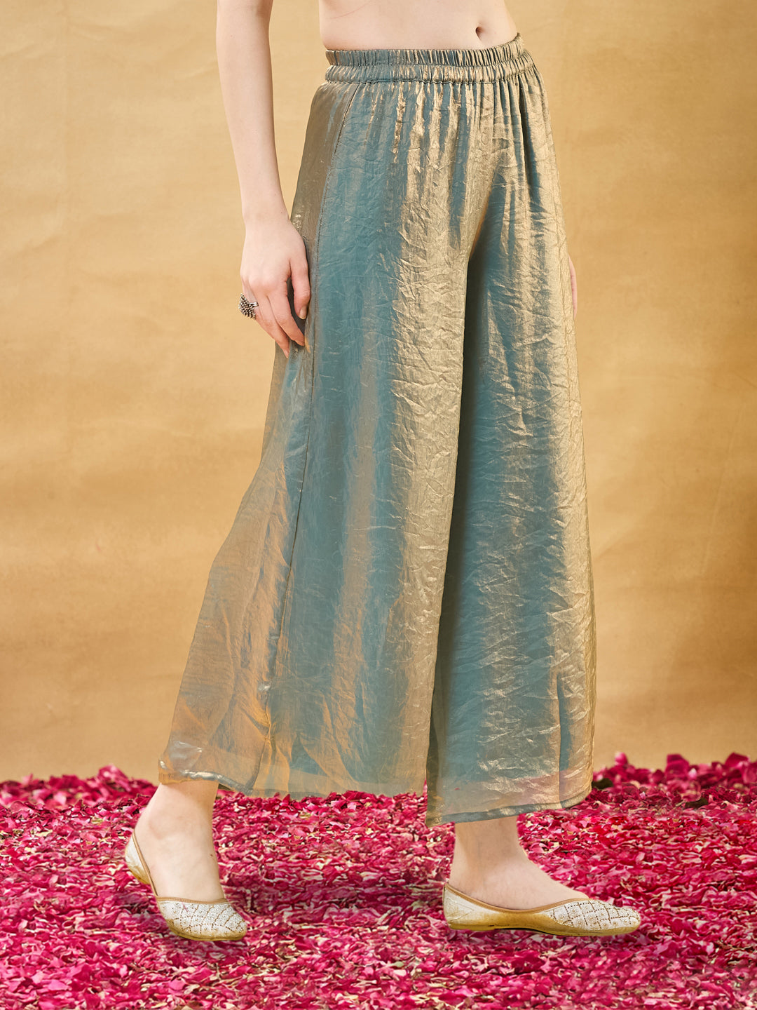Blue Embroidered Silk Top & Palazzo Set With Dupatta for women