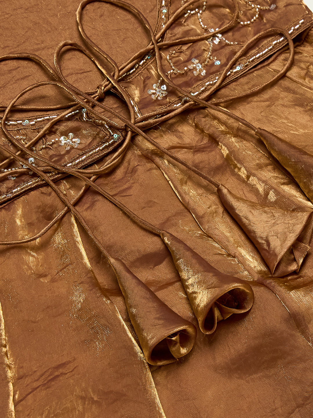 Brown Silk Embroidered Anarkali Kurta Set with Dupatta for Women