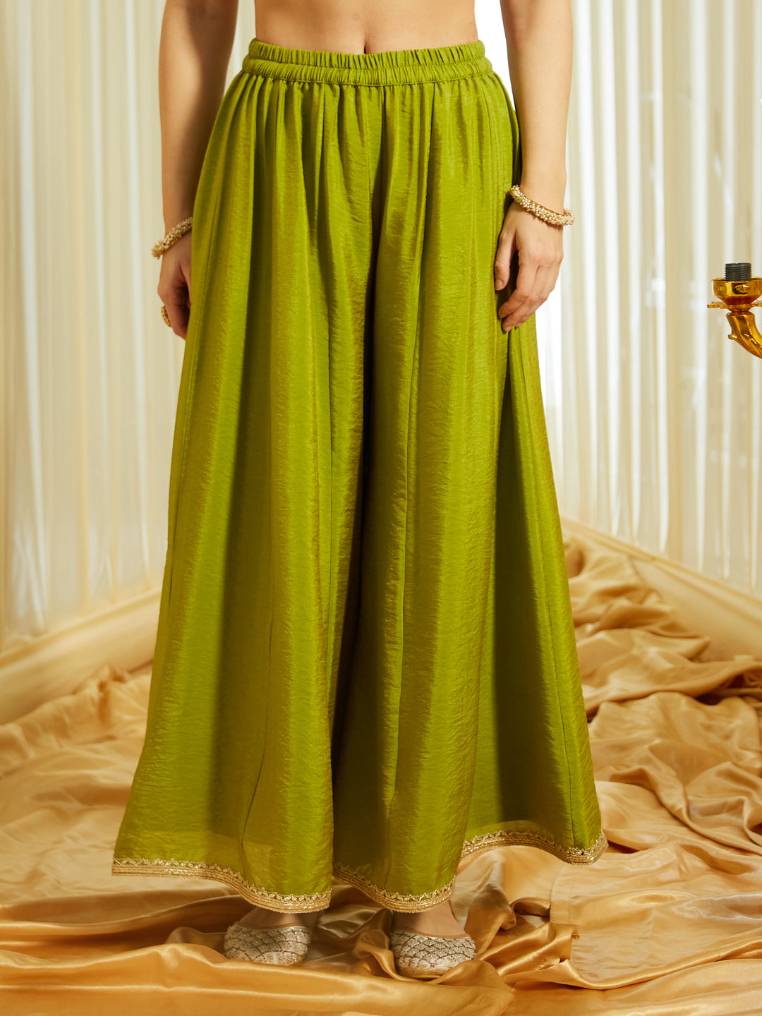 Pista Silk Embroidered Top Sharara Set with Dupatta