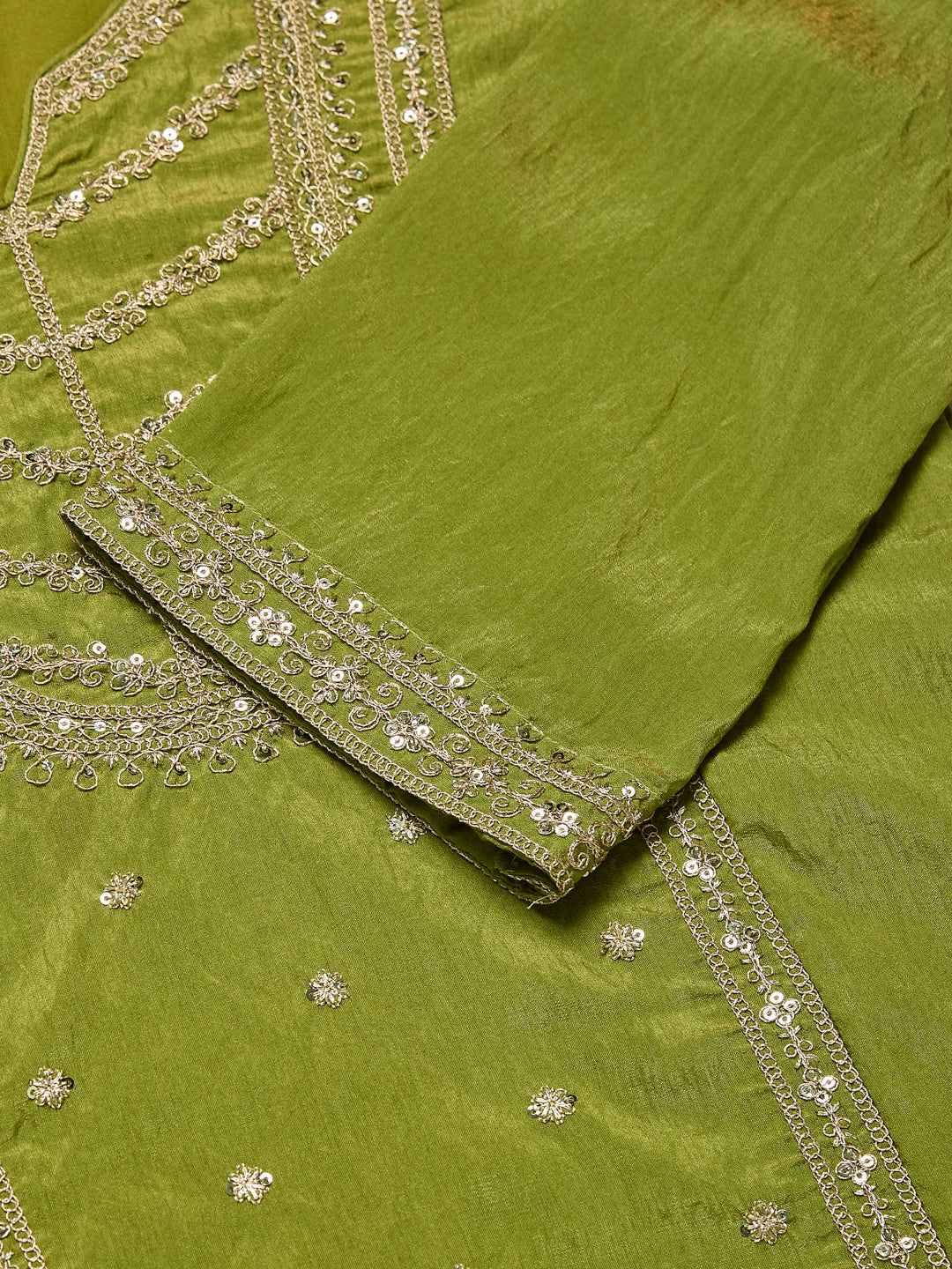 Pista Silk Embroidered Top Sharara Set with Dupatta