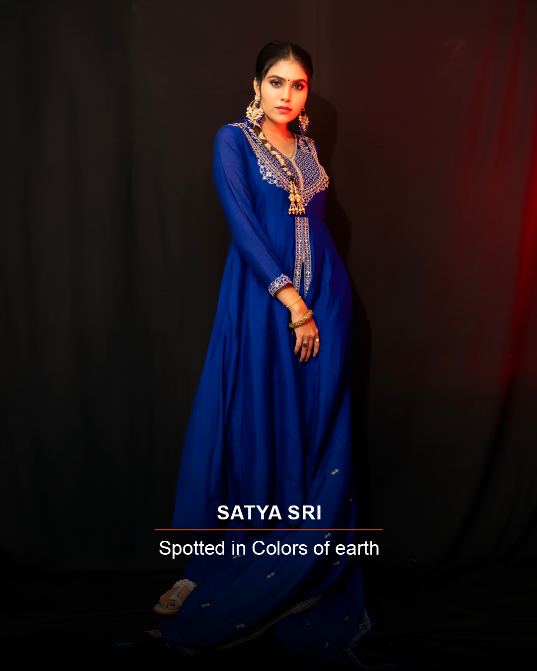 Satya Sbi in Colors of earth - Women’s Royal Blue Embroidered Anarkali Suit