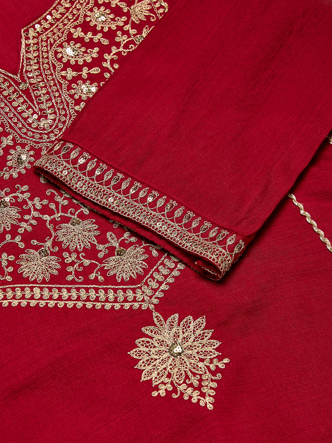 Red Silk Embroidered Anarkali Kurta Set with Dupatta