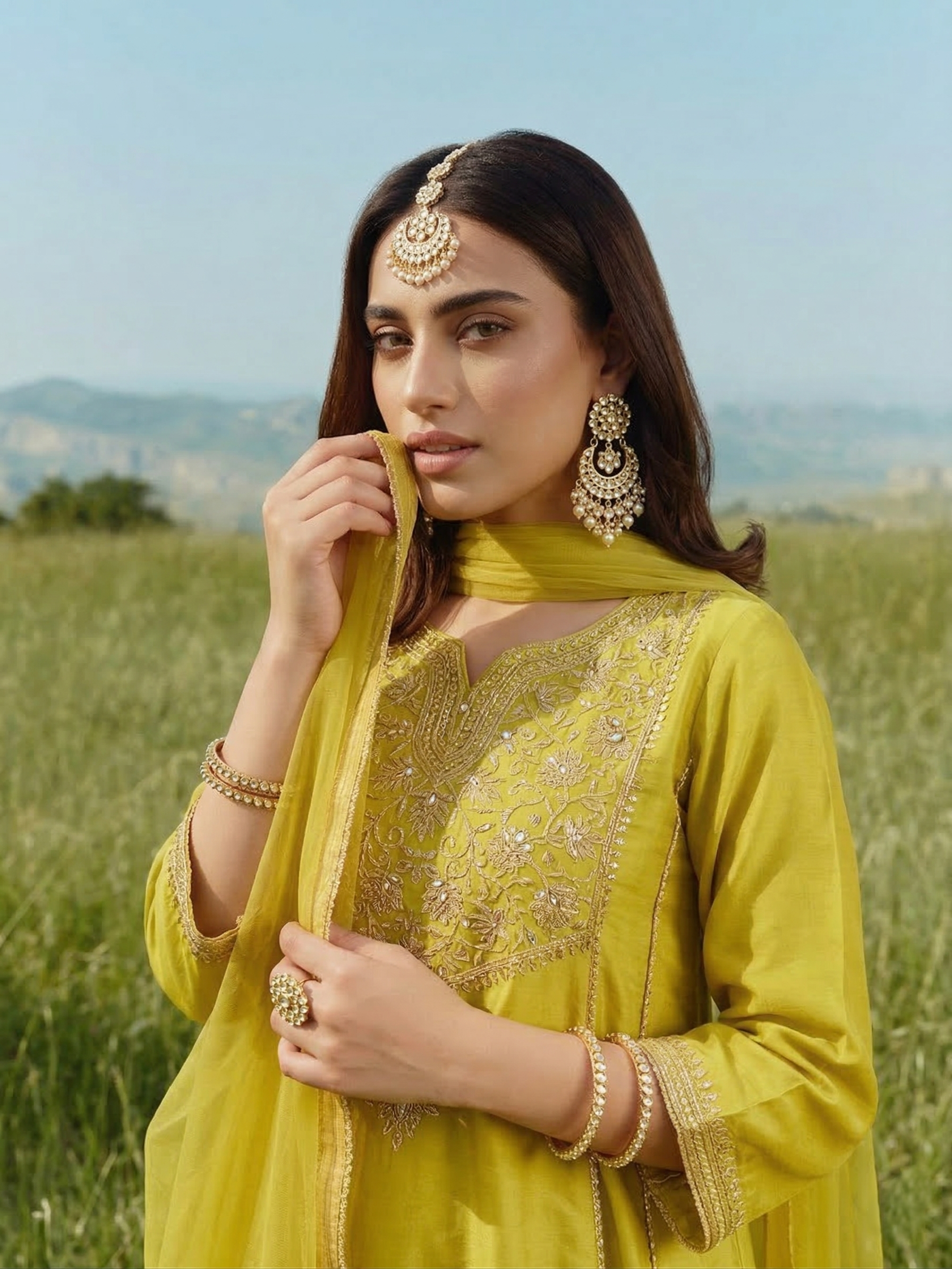 Neon Silk Embroidered Anarkali Kurta Set with Dupatta