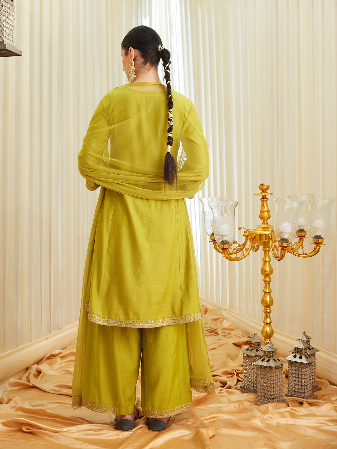 Neon Silk Embroidered Anarkali Kurta Set with Dupatta