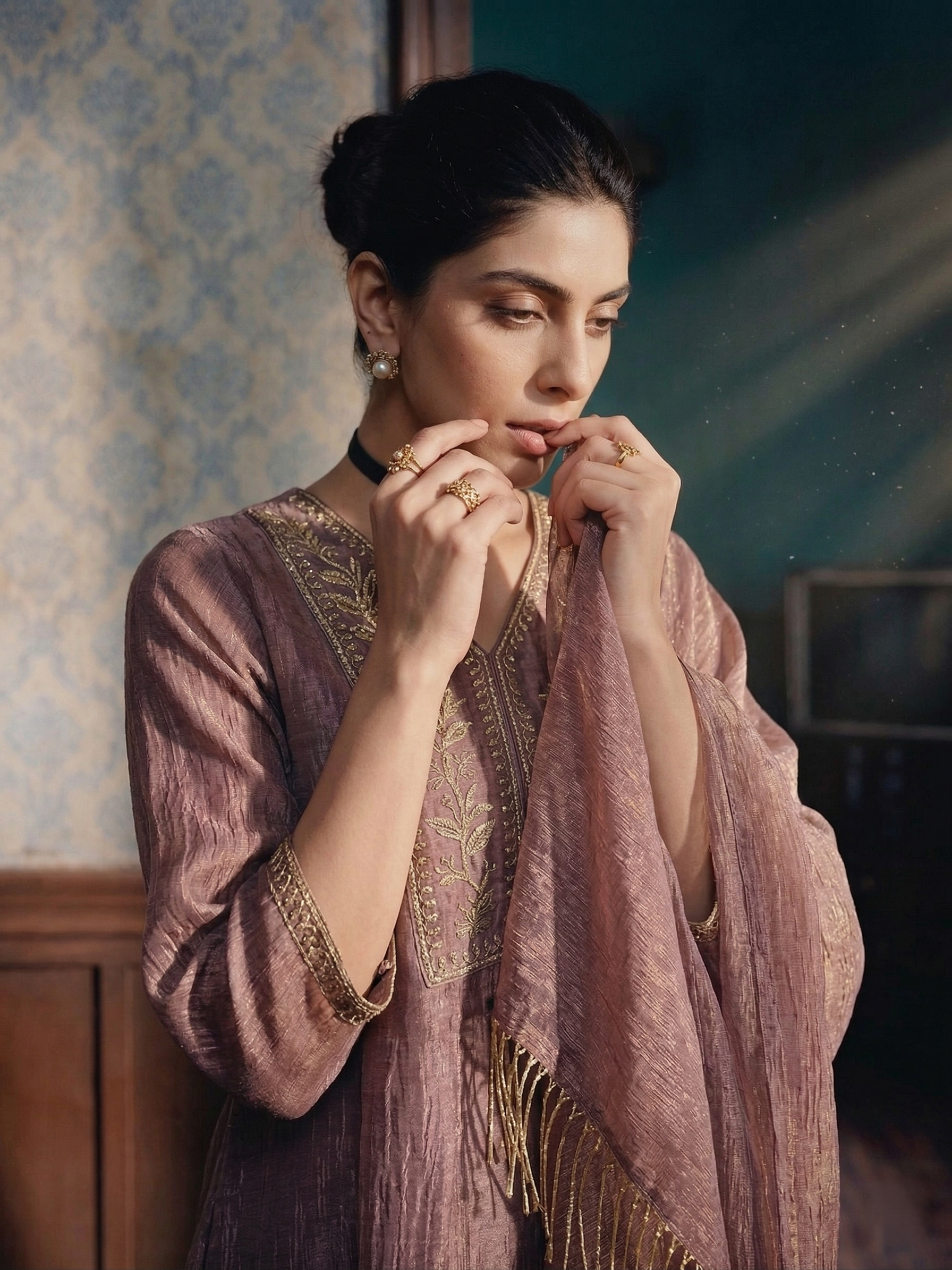 Mauve Embroidered Anarkali Suit Set with Dupatta for women