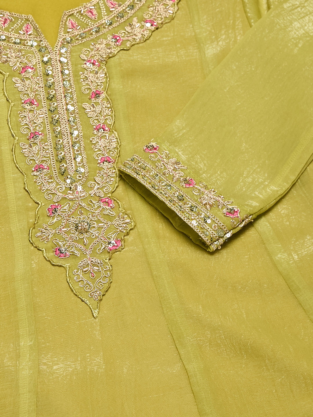 Neon Silk Embroidered Anarkali Kurta Set with Dupatta for Women