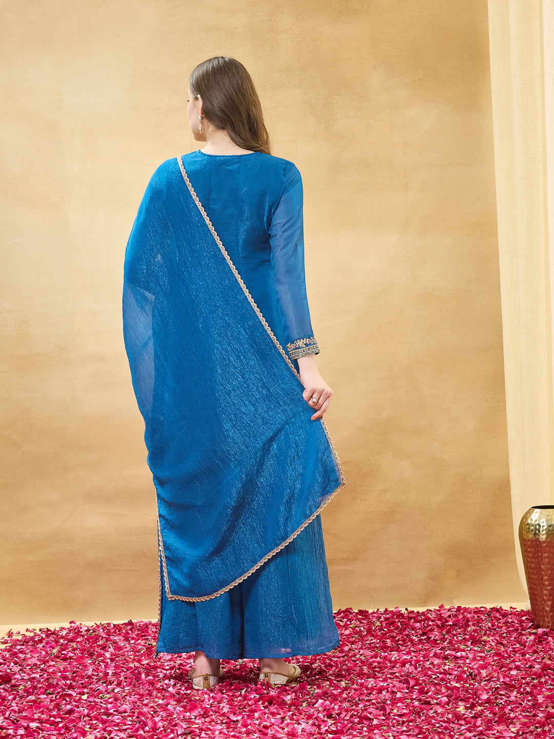 Blue Silk Embroidered Anarkali Kurta Set with Dupatta for Women