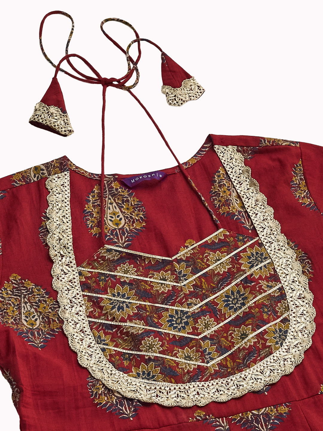Maroon Cotton Embroidered Anarkali Kurta Set with Dupatta for Women