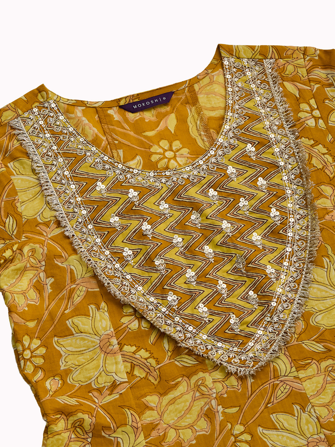 Women’s Yellow Cotton Printed Anarkali Kurta Palazzo Set with Dupatta