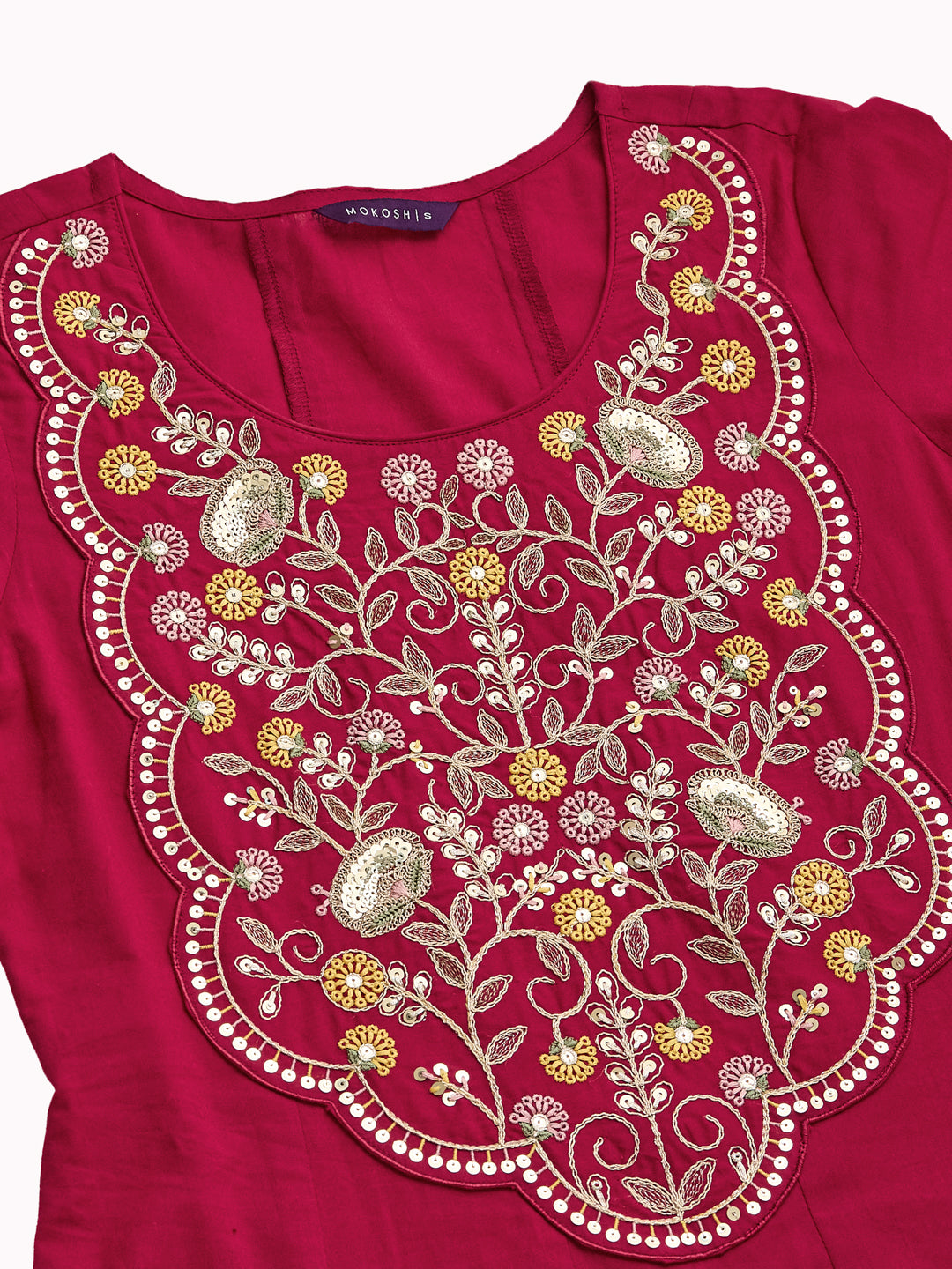 Red Cotton Embroidered Anarkali Suit Set with Dupatta for Women